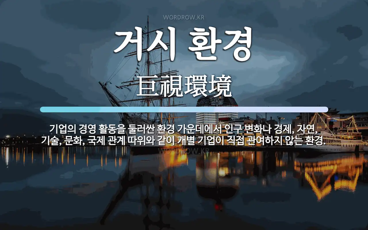 거시 환경 뜻: 기업의 경영 활동을 둘러싼 환경 가운데에서 인구 변화나 경제, 자연, 기술, 문화, 국제