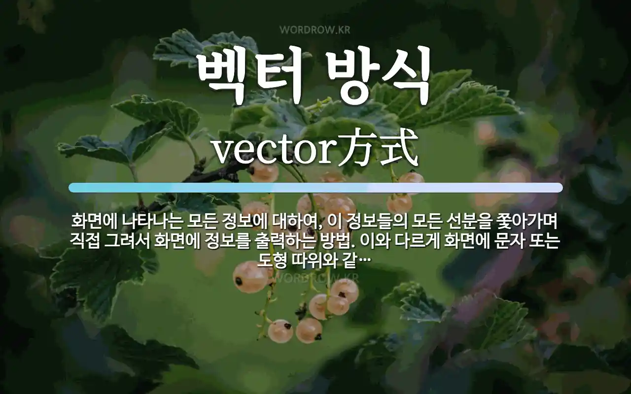 벡터 방식 뜻: 화면에 나타나는 모든 정보에 대하여, 이 정보들의 모든 선분을 쫓아가며 직접 그려서 화면에