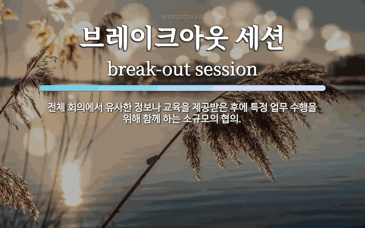 브레이크아웃 세션 뜻: 전체 회의에서 유사한 정보나 교육을 제공받은 후에 특정 업무 수행을 위해 함께 하는 소규모