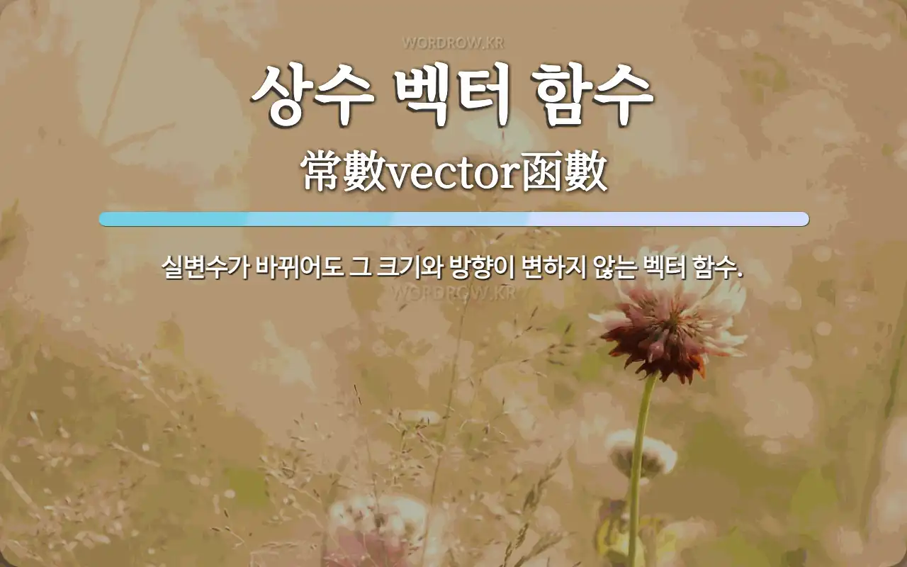 상수 벡터 함수 뜻: 실변수가 바뀌어도 그 크기와 방향이 변하지 않는 벡터 함수.
