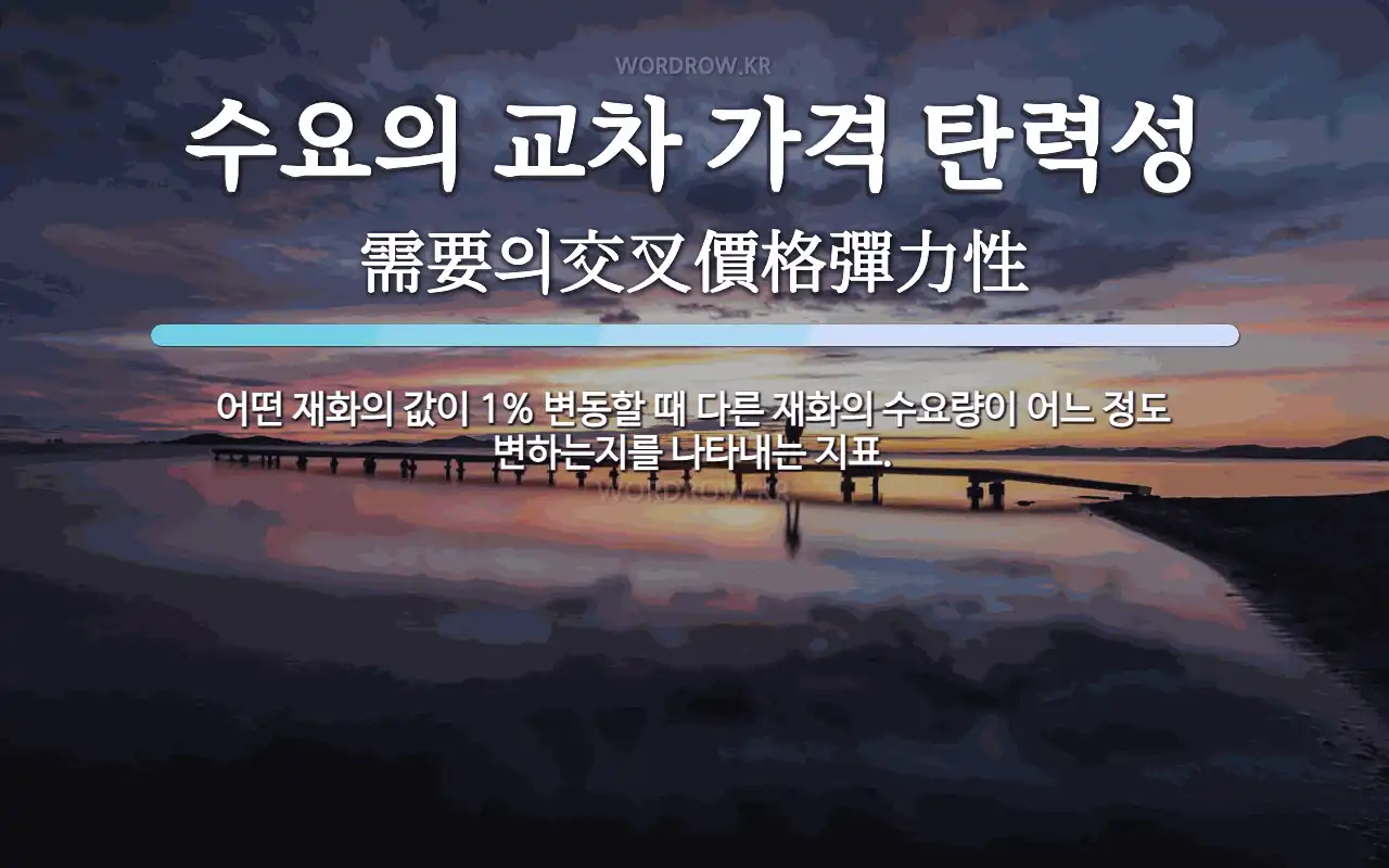 수요의 교차 가격 탄력성 뜻: 어떤 재화의 값이 1% 변동할 때 다른 재화의 수요량이 어느 정도 변하는지를 나타내는 지표