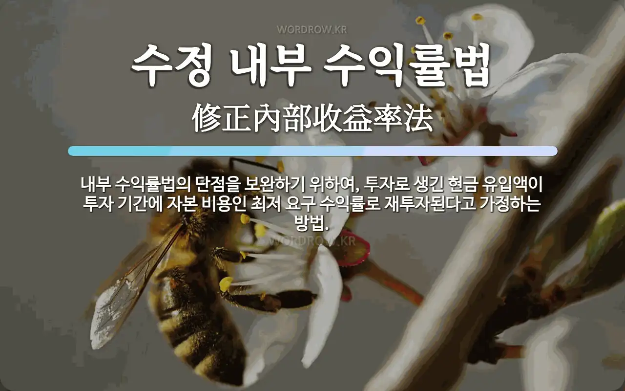 수정 내부 수익률법 뜻: 내부 수익률법의 단점을 보완하기 위하여, 투자로 생긴 현금 유입액이 투자 기간에 자본 비용