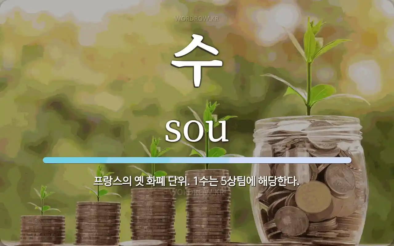 수 뜻: 프랑스의 옛 화폐 단위. 1수는 5상팀에 해당한다.