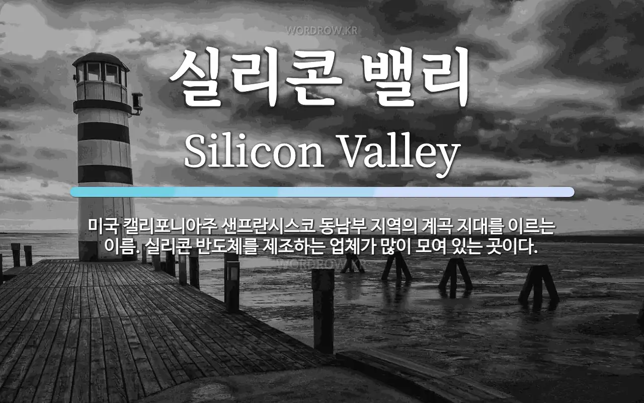 실리콘 밸리 뜻: 미국 캘리포니아주 샌프란시스코 동남부 지역의 계곡 지대를 이르는 이름. 실리콘 반도체를 제