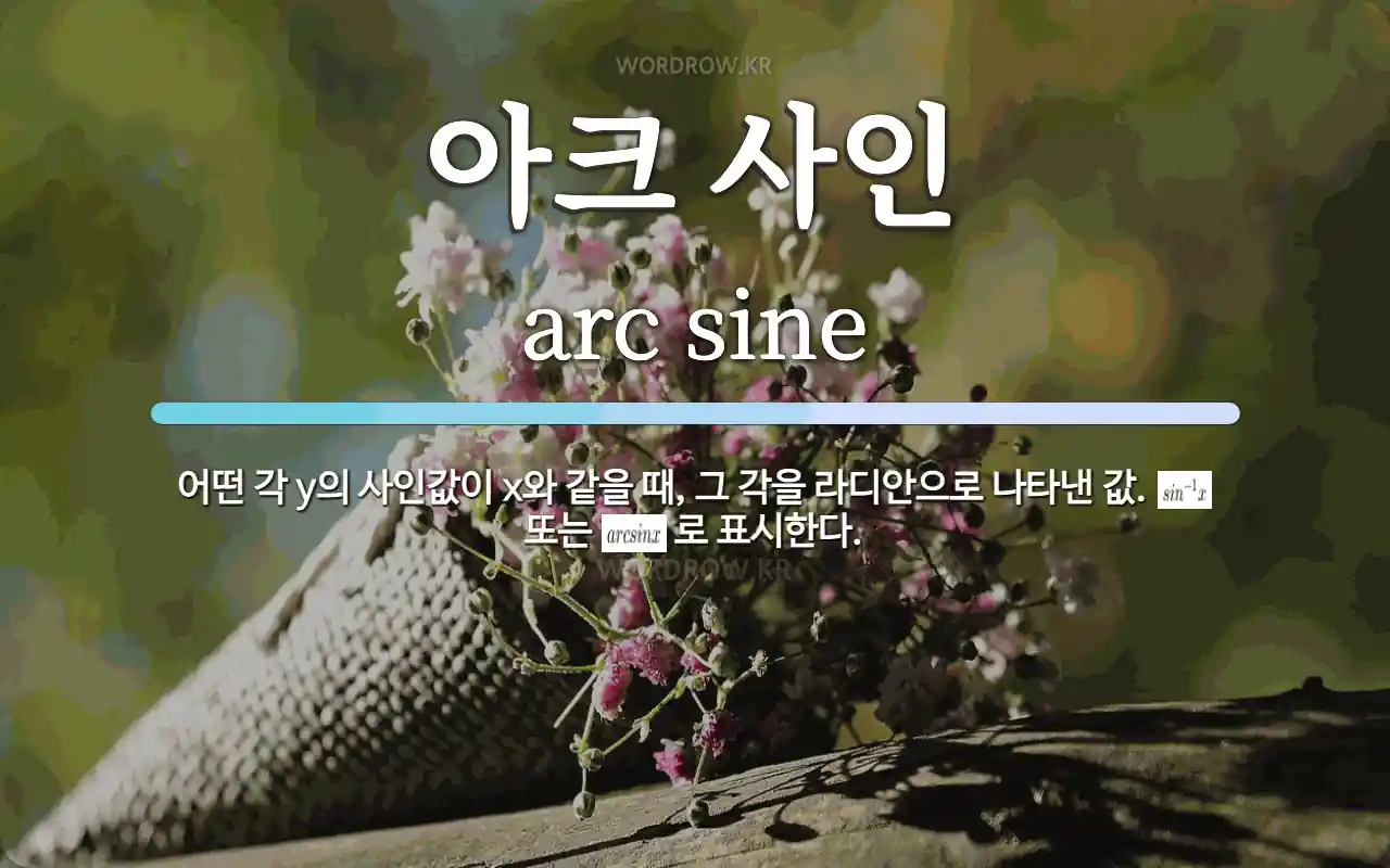 아크 사인 뜻: 어떤 각 y의 사인값이 x와 같을 때, 그 각을 라디안으로 나타낸 값. <img style