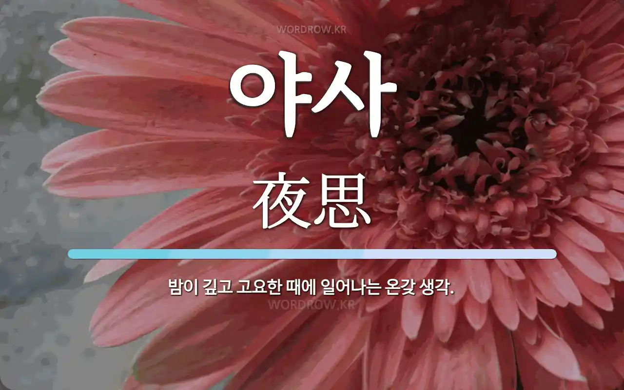 야사 뜻: 밤이 깊고 고요한 때에 일어나는 온갖 생각.