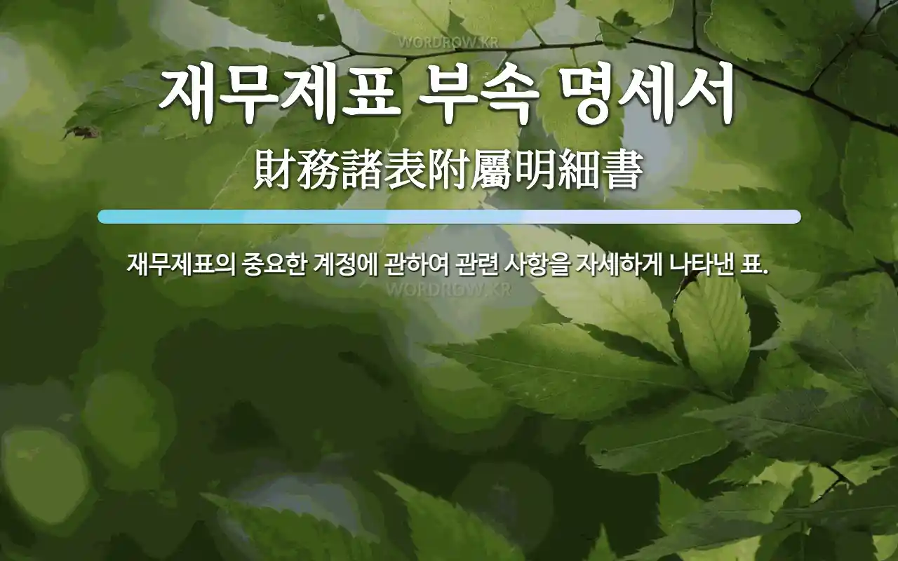 재무제표 부속 명세서 뜻: 재무제표의 중요한 계정에 관하여 관련 사항을 자세하게 나타낸 표.