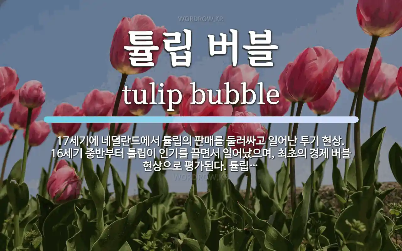 튤립 버블 뜻: 17세기에 네덜란드에서 튤립의 판매를 둘러싸고 일어난 투기 현상. 16세기 중반부터 튤립이