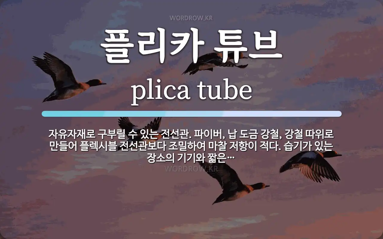 플리카 튜브 뜻: 자유자재로 구부릴 수 있는 전선관. 파이버, 납 도금 강철, 강철 따위로 만들어 플렉시블